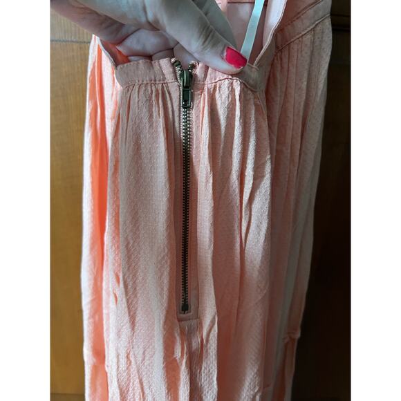 Soiéblu Women's Boho Halter Maxi Dress Peach Pink Open Back Ruffle Lace Hem SZ S - Picture 9 of 10